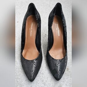 Donald J Pliner Women's Shoes,8½ M,Bonita, Black Paisley, Ornate Shiny Suede